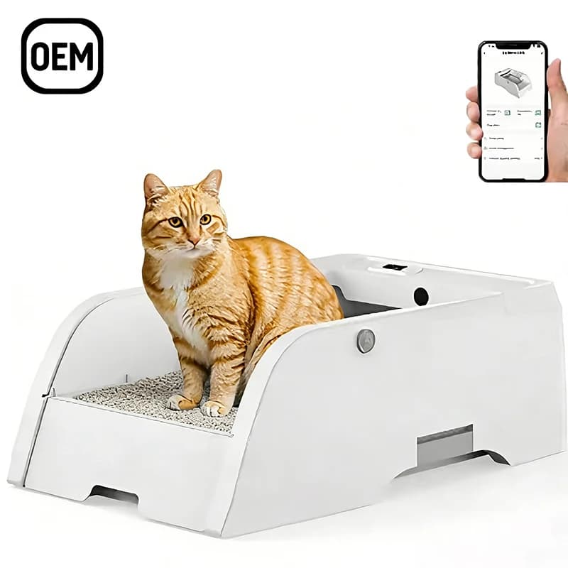 Lettiera Intelligente Autopulente per Gatti, Toilette Semi-Chiusa per Animali Domestici con Controllo APP, in Plastica, con Sacchetti per Escrementi