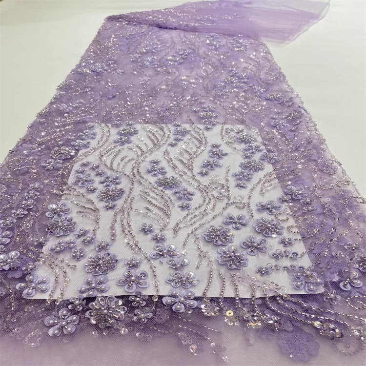 1yards wedding dress women's fashion dress fabric for cloth multi-color sequin beaded tube 3d flower embroidered clothing fabric