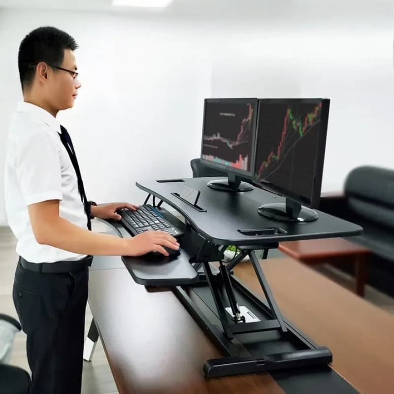 Telaio per scrivania regolabile in altezza, tavolo elevabile per desktop, banco da lavoro, telaio per ufficio con doppio monitor, regolabile in altezza