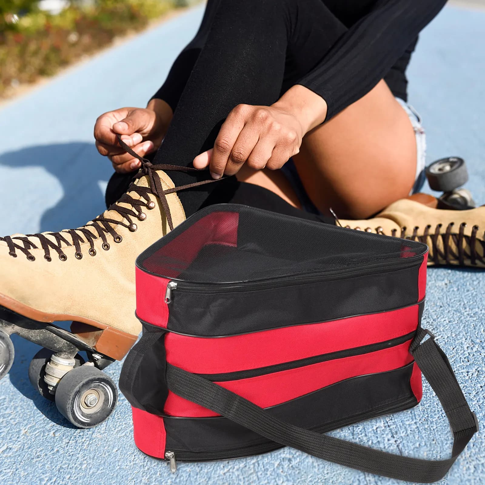2 Pezzi Borsa Porta Pattini in Tessuto Spesso Anti-Usura, Custodia Portatile per Pattini a Rotelle e Pattini da Ghiaccio, Design da Viaggio