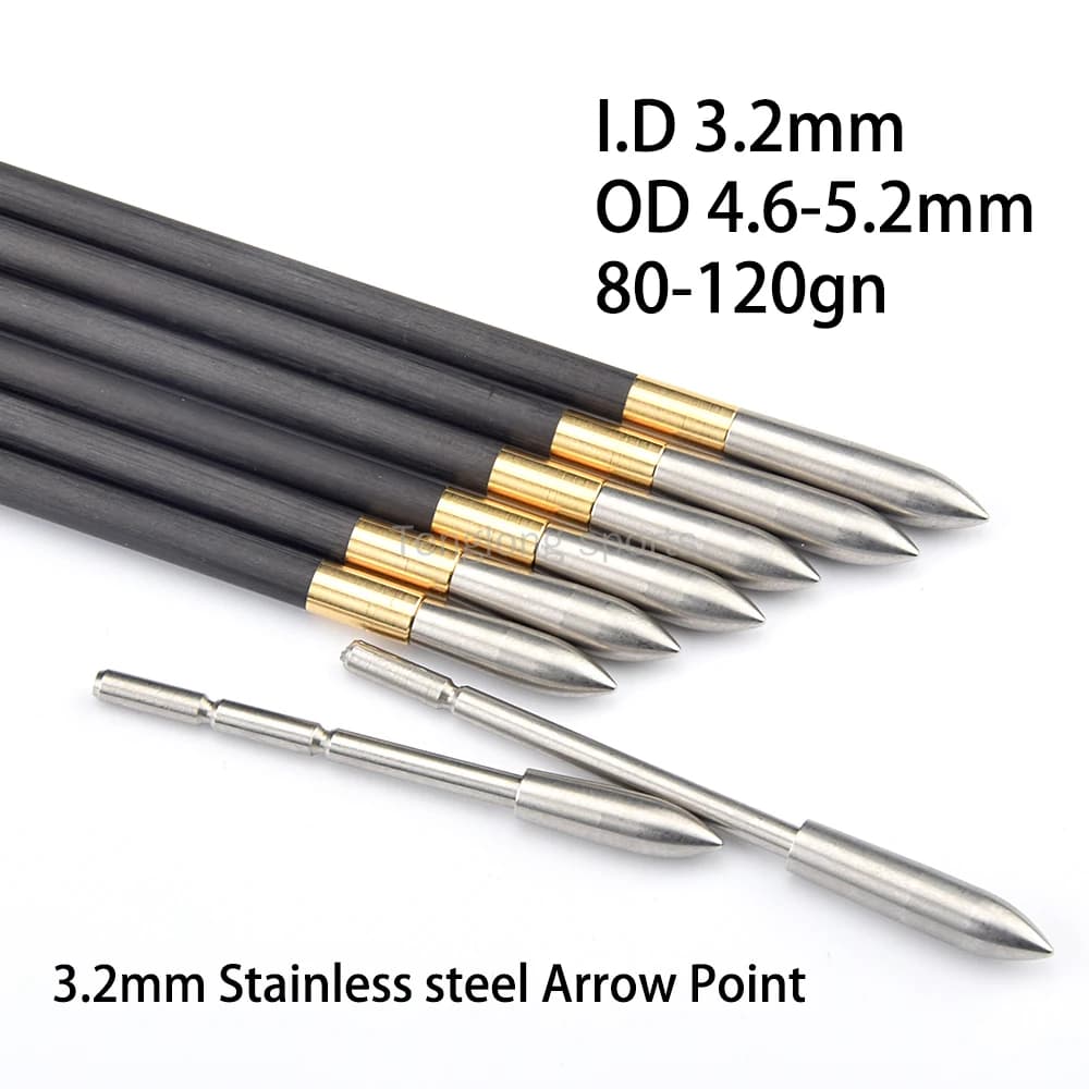 Punta di proiettile in acciaio inossidabile da 12 pezzi ID 3,2 mm per albero in carbonio ID 3,2 mm