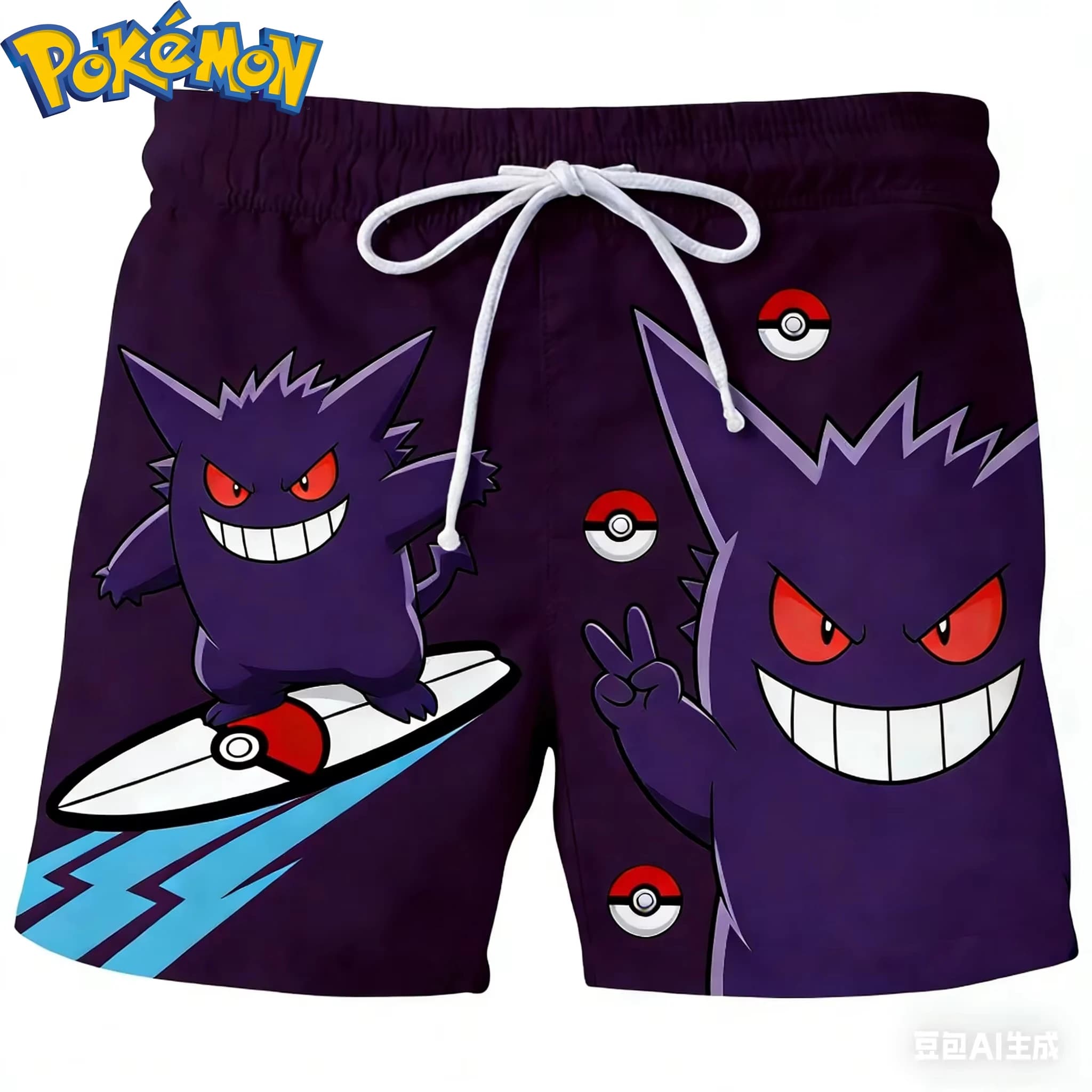 Pantaloncini da spiaggia Pokemon Gengar No-Pocket per bambini e adulti, costumi da bagno ad asciugatura rapida per abbigliamento da spiaggia, pantaloncini casual con stampa anime