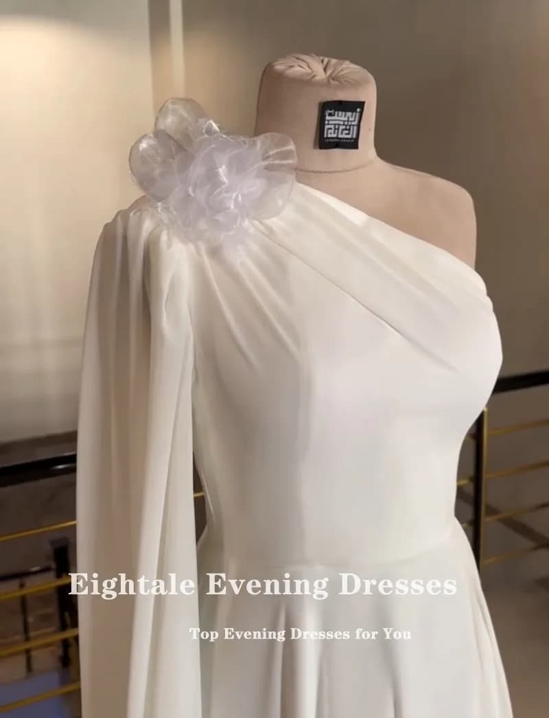 Abito da sposa arabo Eightale monospalla personalizzato maniche ad aletta in raso avorio abito da sposa musulmano abito da festa da sposa a-line