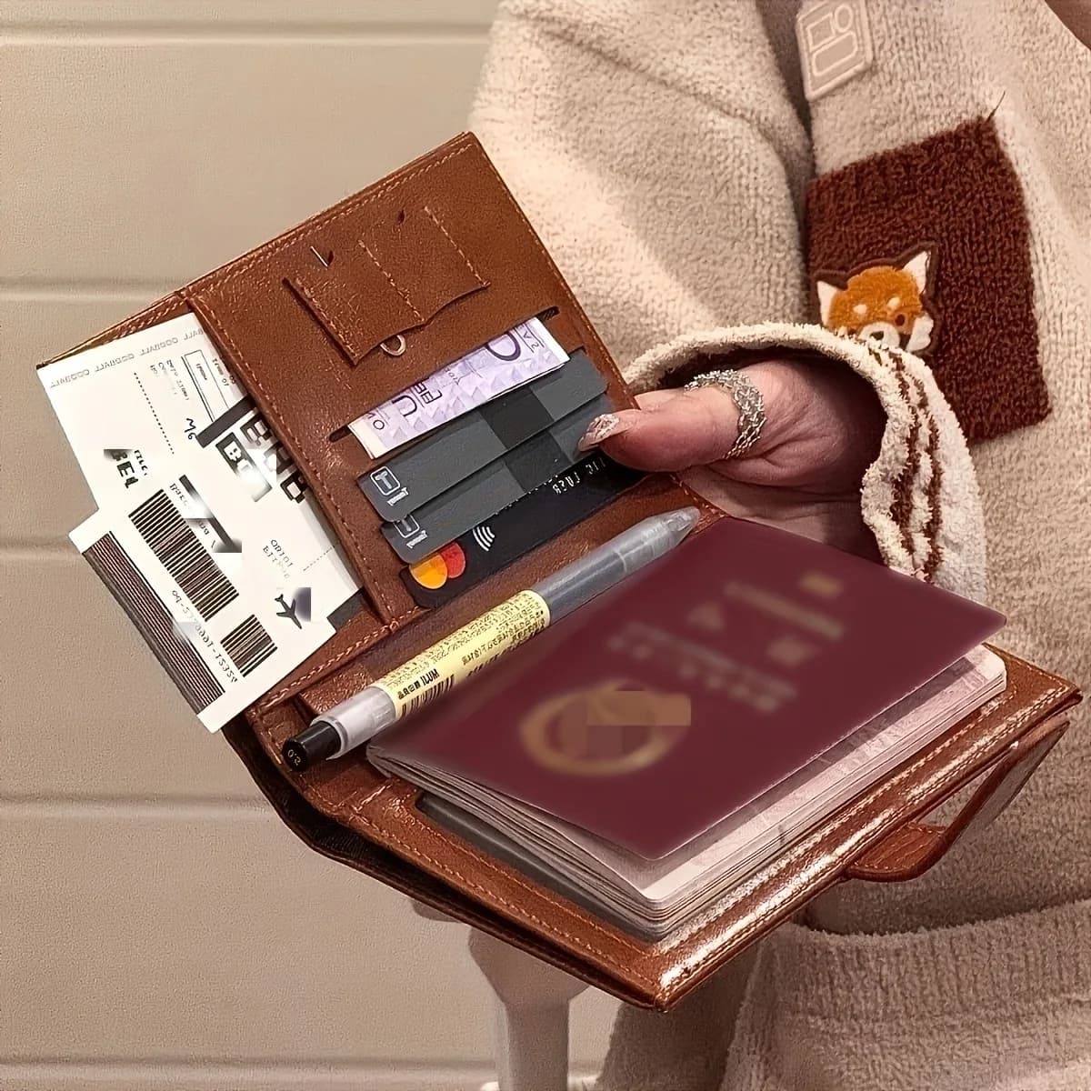 Portafoglio da donna per passaporto con custodia multifunzione per documenti di viaggio, porta carte, organizer per monete e copertina protettiva per biglietti