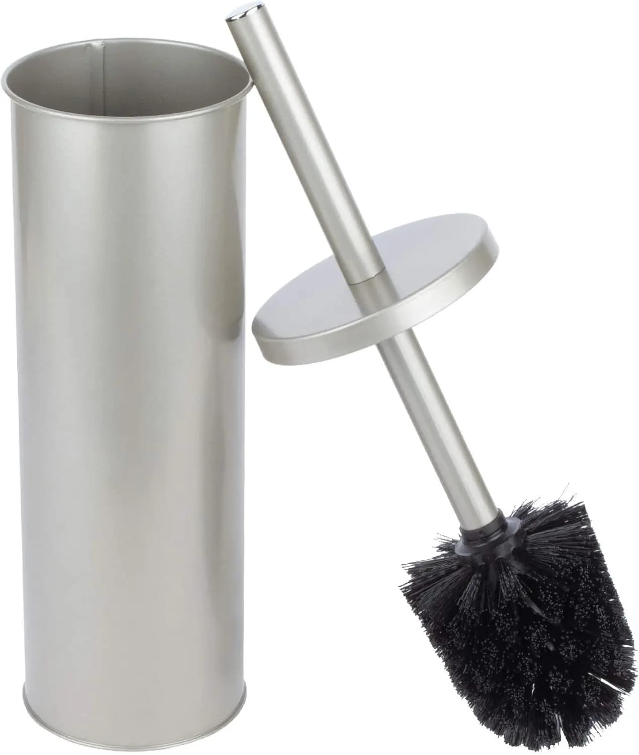 Elegante Spazzola per WC con Supporto e Manico in Metallo con Finitura Nichel Spazzolato