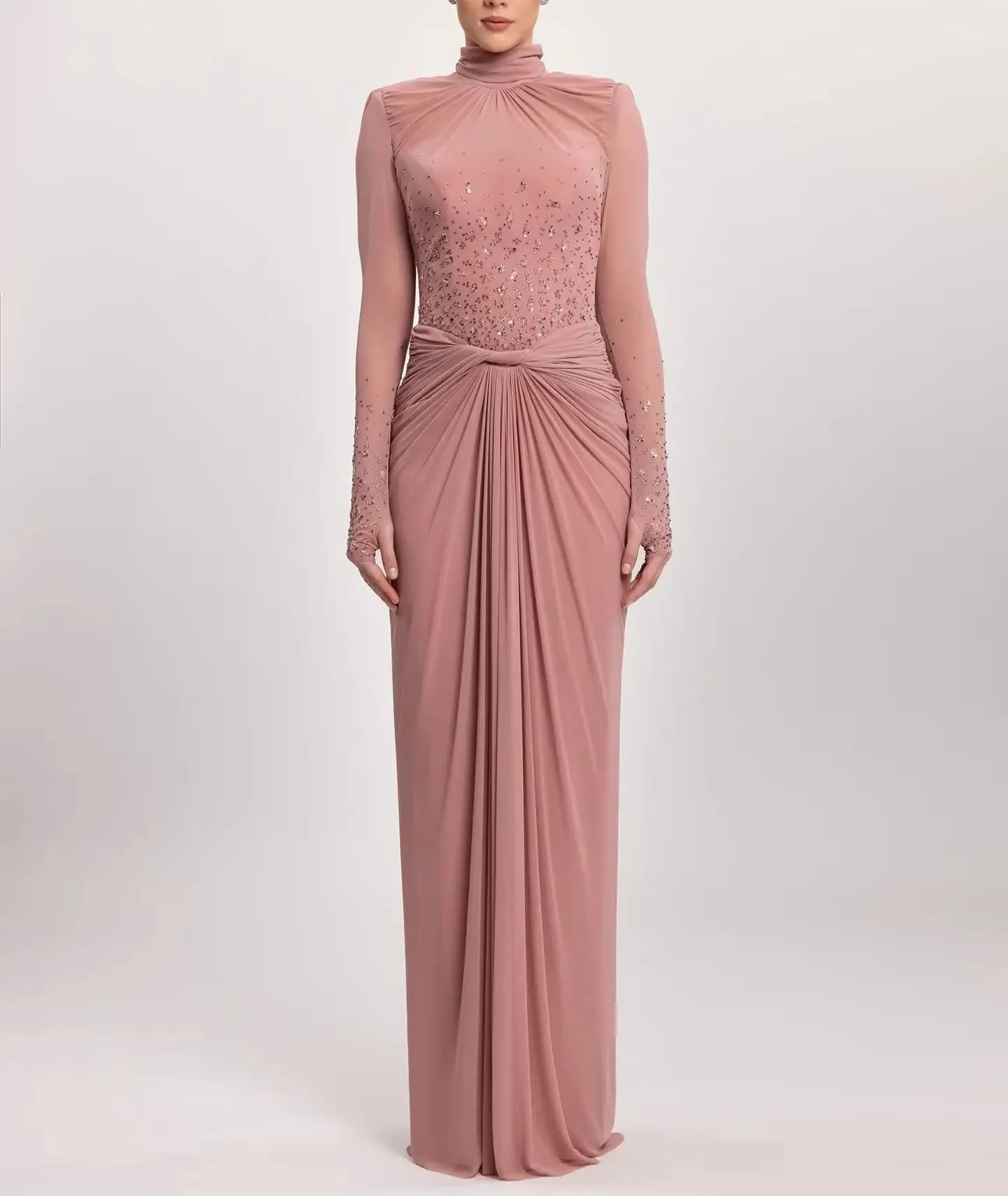 Customized Elegant Prom Dresses Tulle Beading Pleat Purple Ball Sequined Flower A-line High Collar Floor-Length Evening Dresses