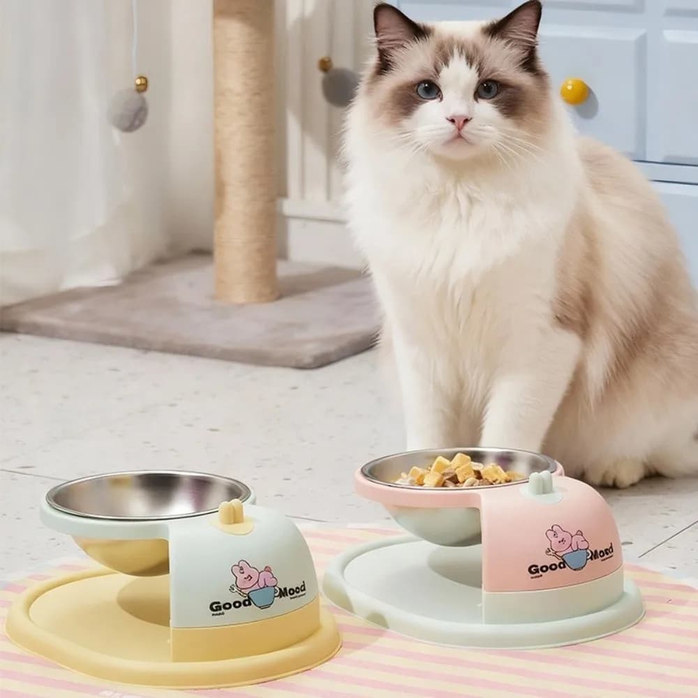 Dog Food Bowl Cartoon Elevated Pet Feeder Anti-leak Anti-Tipping Suspended Cat Bowl Non-Slip Base Water Food Bowl Travel