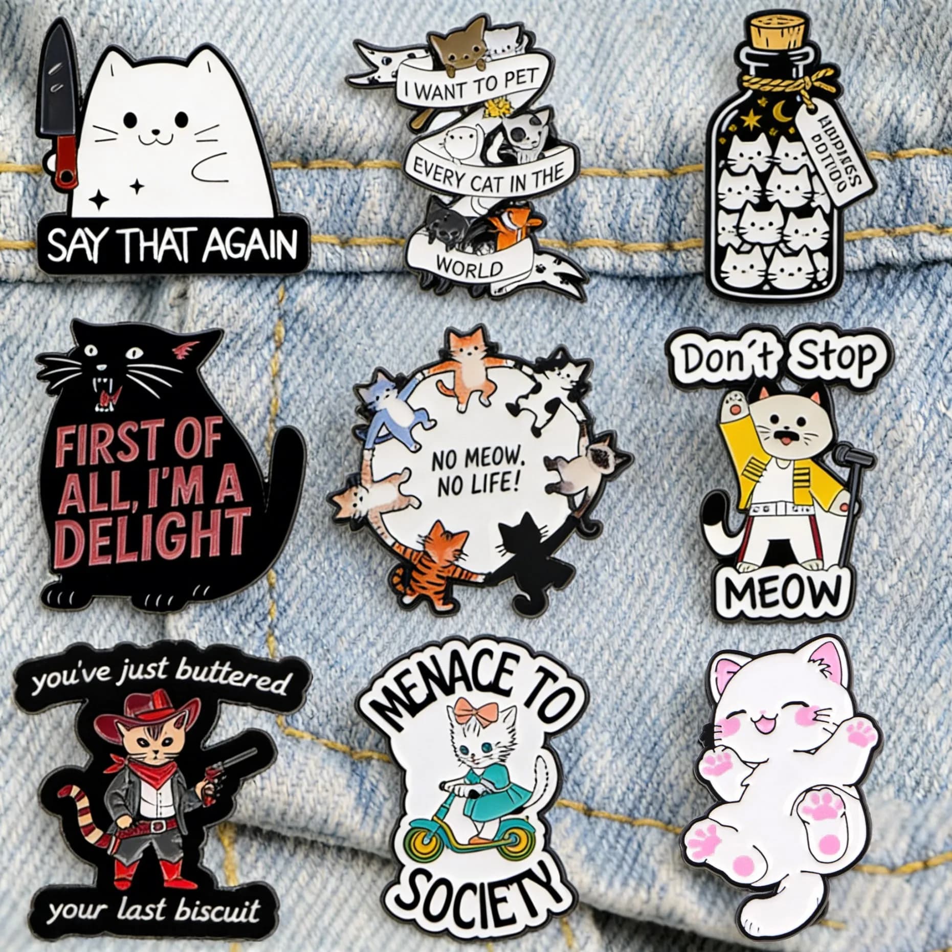 PRIMA DI TUTTO, SOGGIORNO UNA VERA PIAZZA! Spilla in smalto Gatto Nero, Distintivo con Citazioni Umoristiche, Accessori Abbigliamento, Gioielli a Tema Animale, Regali
