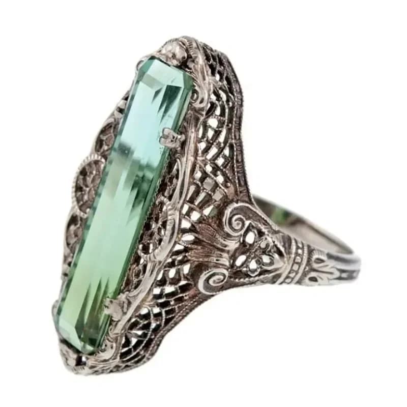 New Hyperbole Vintage Rings for Women Long Square Green Cubic Zirconia Luxury Lady's Cocktail Party Ring Retro 2026 Jewelry