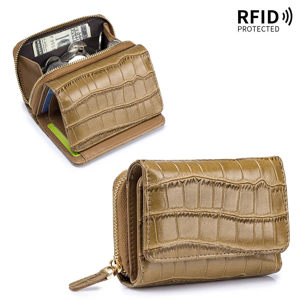 Mini portafoglio in vera pelle modello alligatore portamonete da donna in pelle di vacchetta pochette porta carte RFID corta