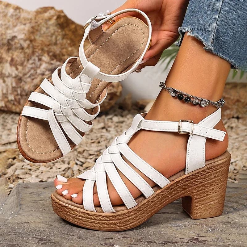 Fashion Fabric Straps Sandals with Big Heel Woman Summer Ankle Buckle Shoes with High Heel Rome Women's Platform Sandals 36-42