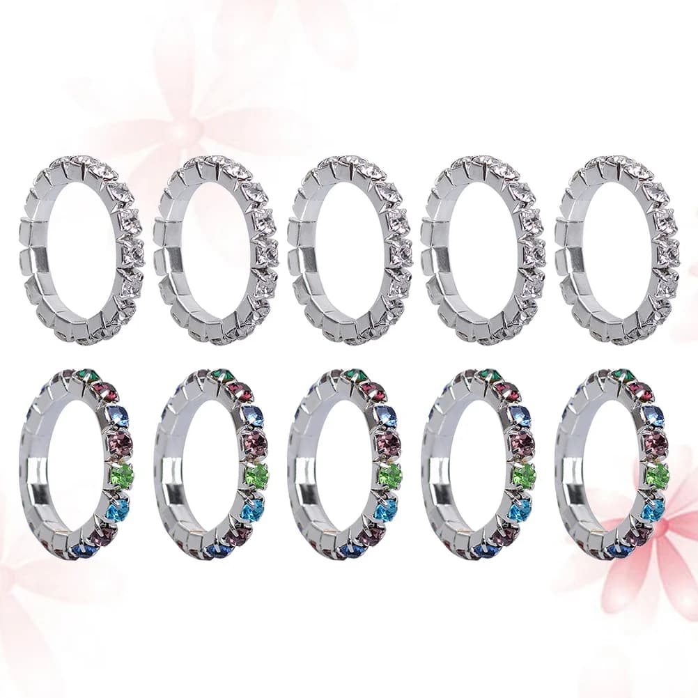 10Pcs Foot Toe Ring Fashion Elegant Chic Rhinestone Ring Set Colorful White Stylish Jewelry for Woman Summer Party Wedding