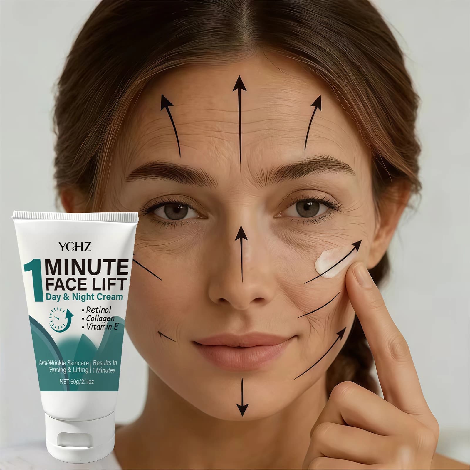 Crema viso rassodante, contenente vitamina C, acido ialuronico, collagene e niacinamide, con una formula liftante e rassodante, adatta a tutti i tipi di pelle, design liscio del contenitore, compatto e portatile