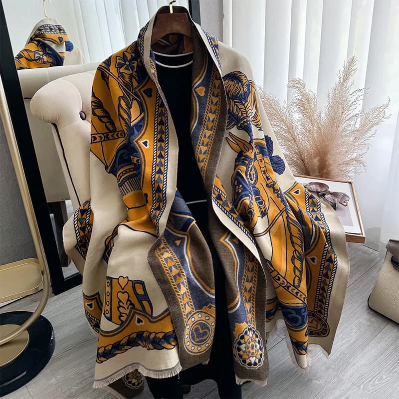 Di lusso Caldo Poncho Cashmere Donne di Inverno Sciarpa Cavallo Stampa Scialle Avvolge Femminile di Spessore Coperta di Pashmina Bufanda Viaggio Echarpe 2024