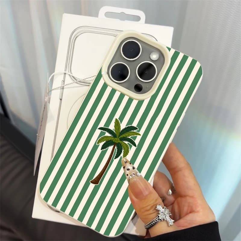 Coconut Tree Stripes Phone Case For iPhone Air 15 16 14 Plus XR XS X For iPhone 16 15 17 14 13 12 11 Pro Max Lychee Full Funda