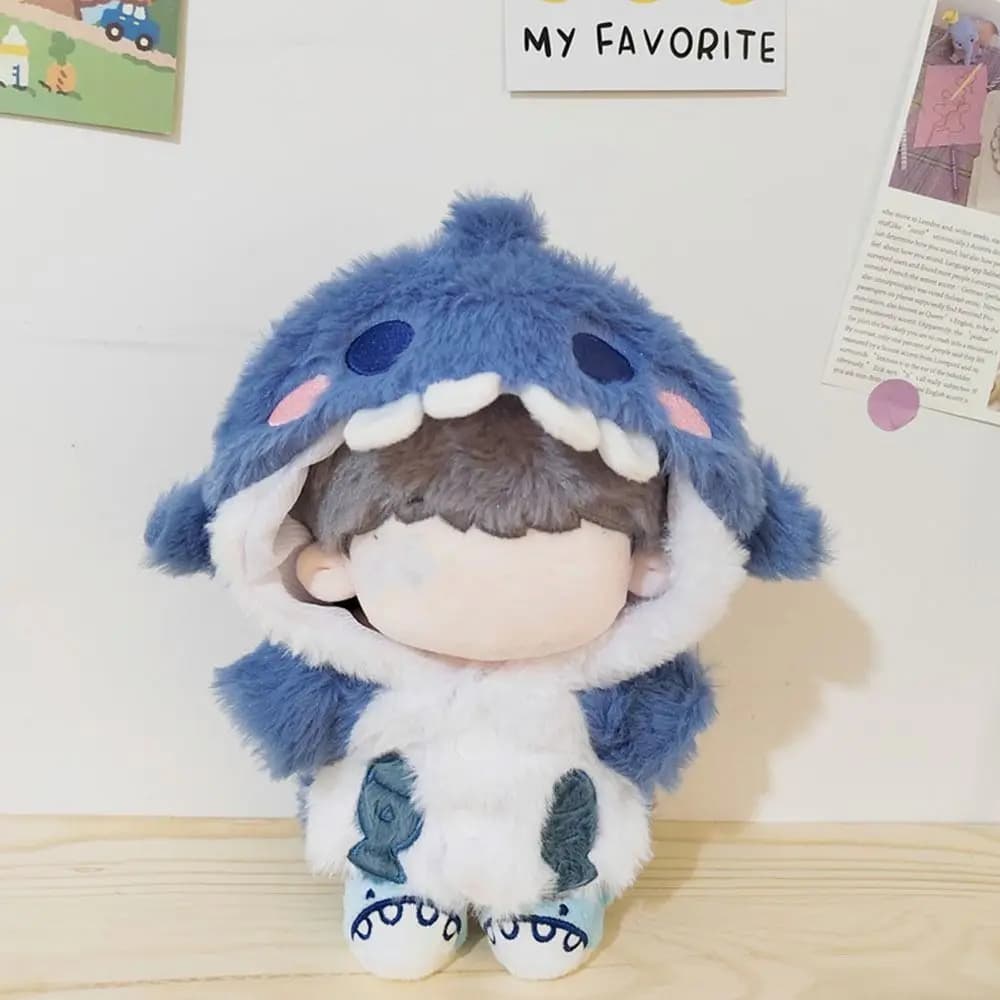 Vestiti per bambole da 20 cm Accessori per bambole rosa blu Cappotto di squalo cartone animato Abito sostitutivo Casa da gioco Felpe con cappuccio in peluche in miniatura
