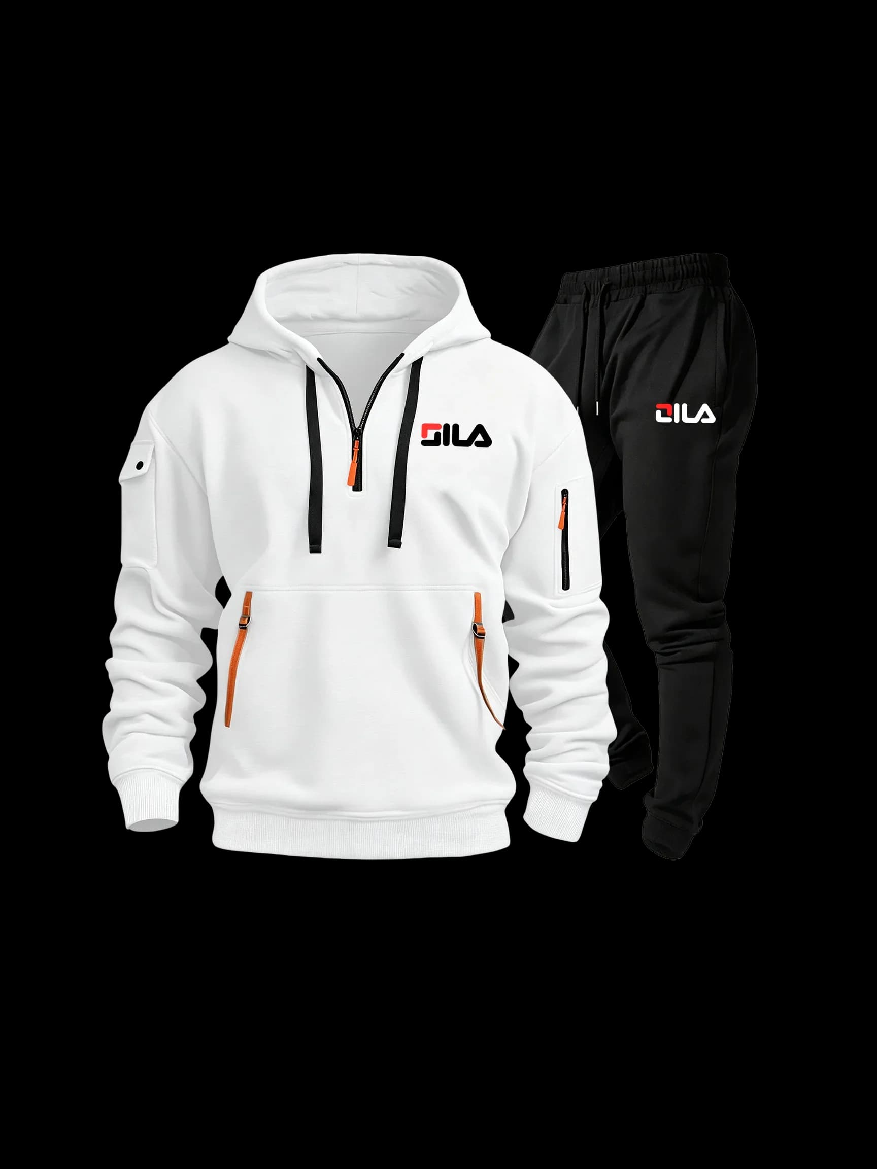 Men's autumn and winter set, half zipper hooded sweatshirt, sports set, two-piece set, printed pattern, six colors, sportswear