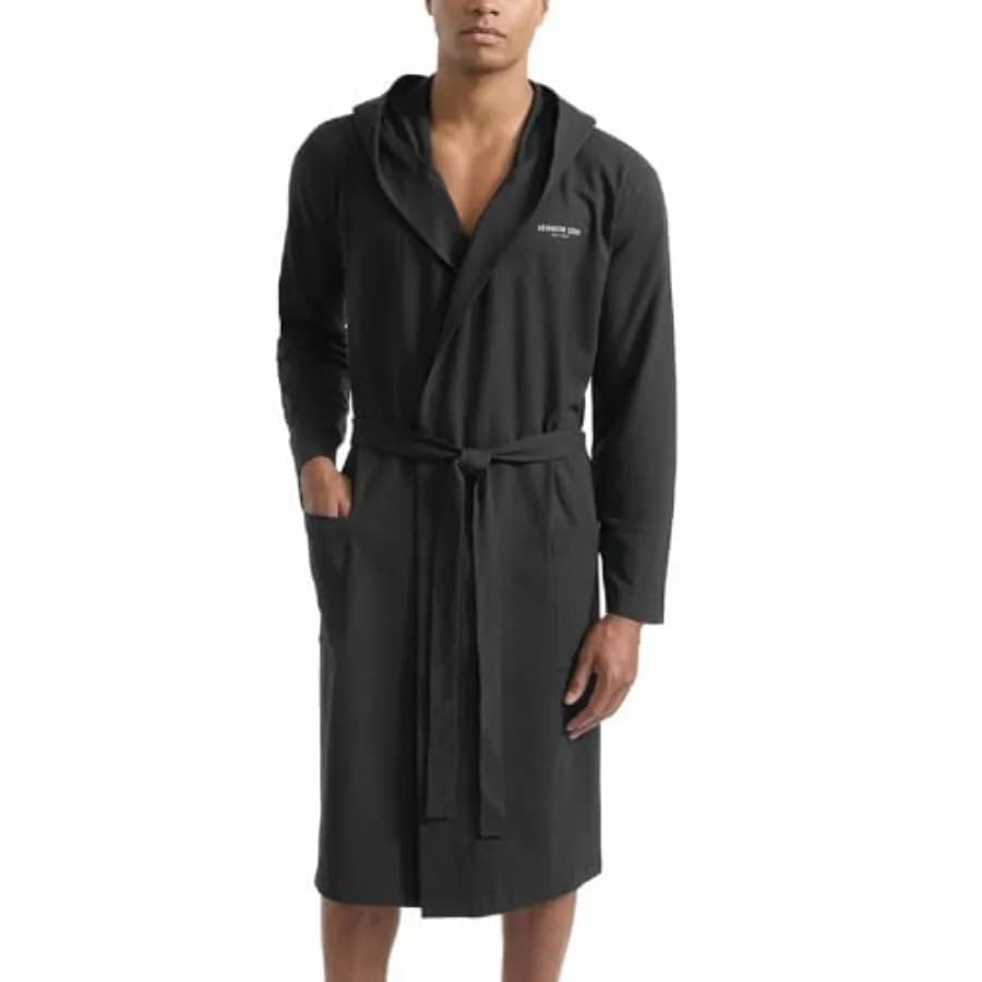 Kenneth Cole men's bathrobes - Long sleeved bathrobe in soft cotton blend with waist pockets with belt - Hoodies for men