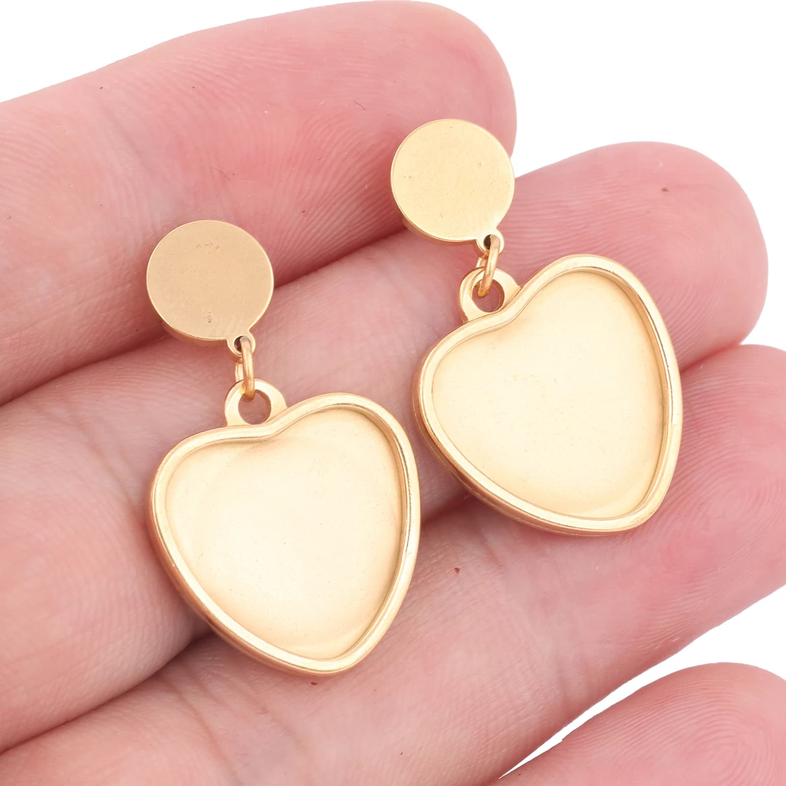 6 pcs stainless steel plated gold size 15mm heart cabochon earring setting base empty spaces earrings post diy bead studs results