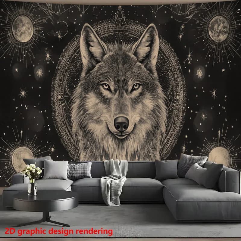 Large Wolf Moon Galaxy Tapestry Wall Hanging Bohemian Forest Nightroom Decor Art Print