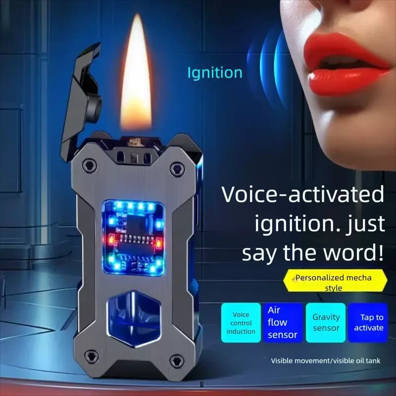 Accendino Intelligente Mecha ad Induzione Vocale, Doppio Uso (Olio ed Elettrico), Regalo di Lusso con Ricarica Rapida Type-C
