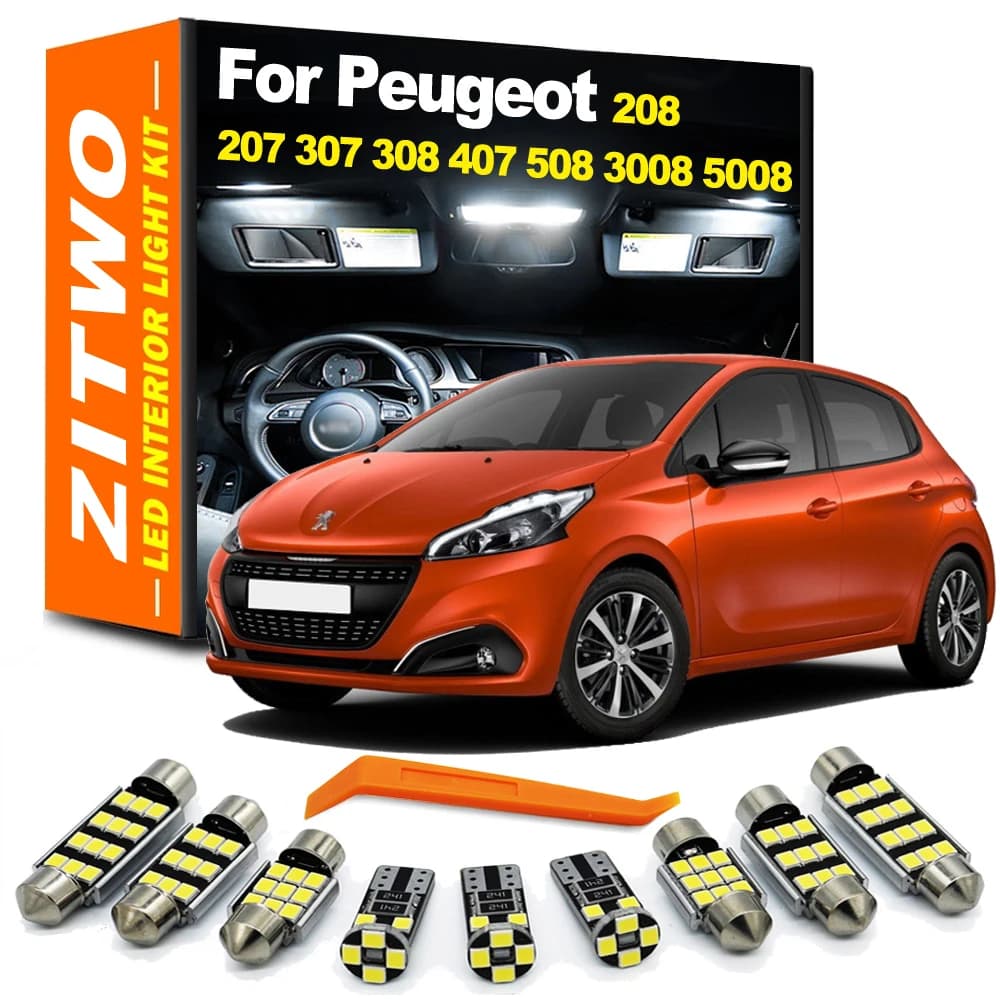 Kit Lampadine LED Canbus per Interni Auto, Luci di Lettura e Plafoniera per Peugeot 207 208 307 308 407 508 607 807 2008 3008 5008 Accessori