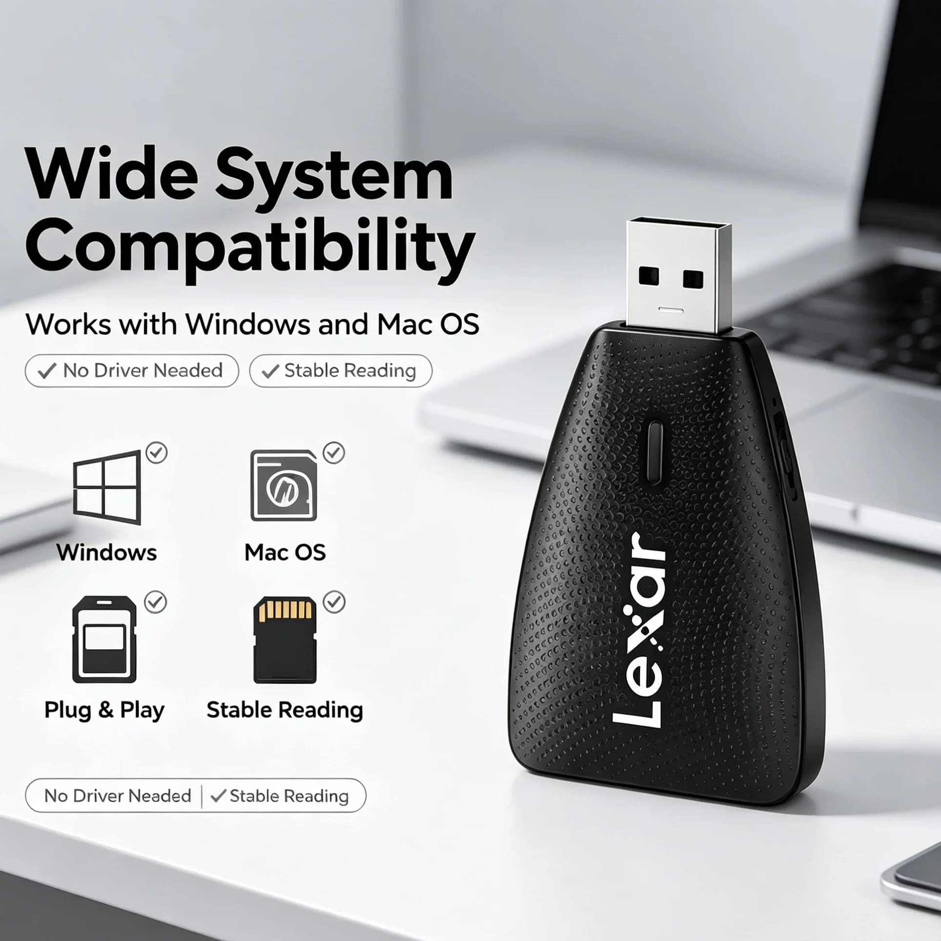 Lexar Memory Card Reader USB 3.1 for Home Office SD TF Dual Slot UHS-II Stable Fast Transfer Plug and Play Computer Accessory