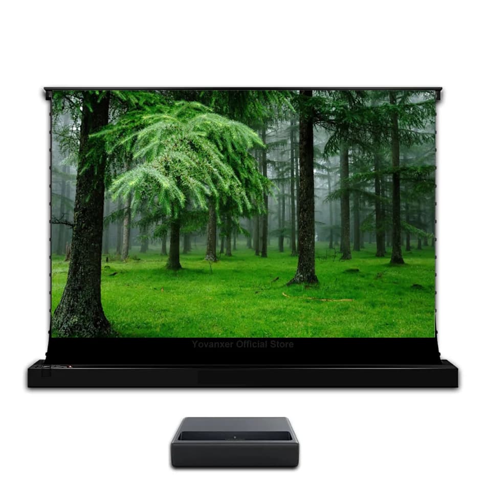 100 ''Linguetta di sollevamento elettrica Tensione pavimento in aumento Schermo di proiezione Luce ambientale che rifiuta motorizzata per proiettore Laser 4k UST