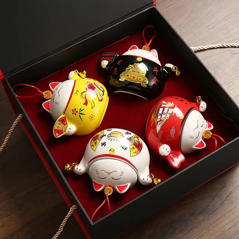 Japan Lucky Cat Ceramic Airtight Jar Cute Cartoon Cat Ceramic Storage Bottle Coffee Tea Dried Fruit Storage Decorate Ornaments
