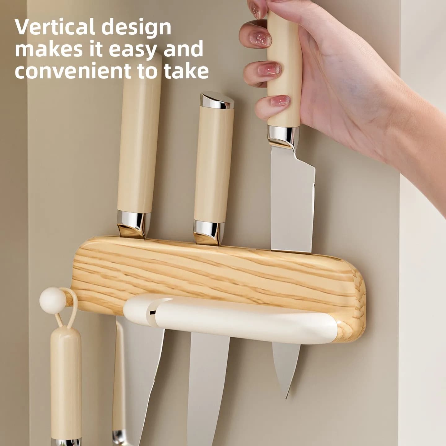 2-in-1 Knife Holder With Sharpening Stone No Drill Wall Mount Plastic Kitchen Knife Storage Rack For Fruit Knives Kitchen Knives