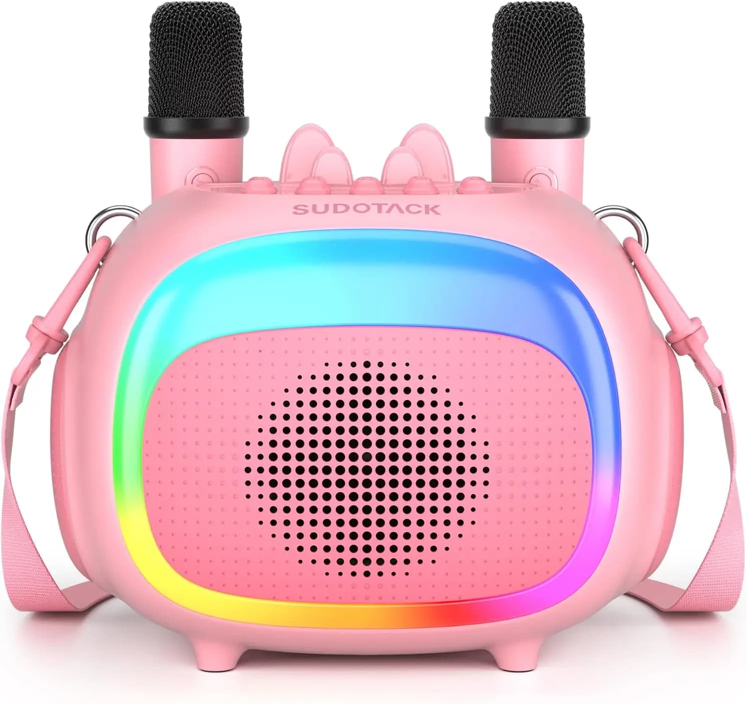 Macchina Karaoke Portatile per Bambini con 2 Microfoni Wireless e Luci LED, Regalo Rosa per Bambine dai 4 ai 10 Anni
