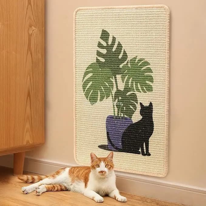 FUKUMARU Sisal Cat Scratch Mat, 23.6*15.7 Inch Natural Sisal Scratching Pad For Indoor Cats, Floor & Wall Use With Adhesive Tape