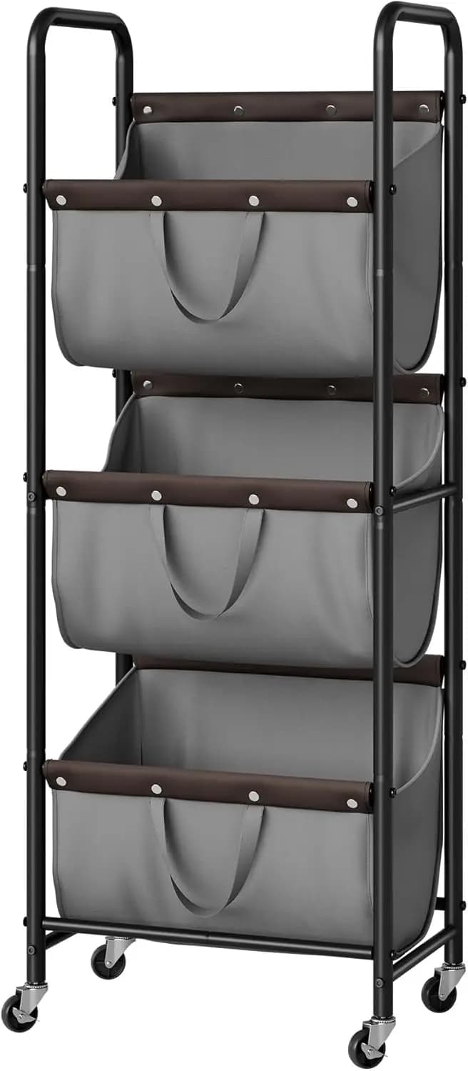 3 Level White House Basket with Wheels, Removable Bags for Easy Dismantling and Conservation in Dorm, Bathroom, Bedroom