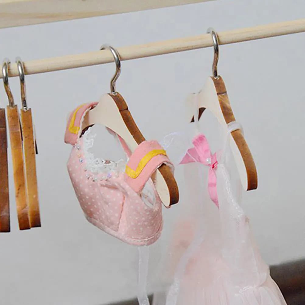 12Pcs Mini Clothes Hangers Sturdy Wood Clothes Holder for Shirts Dresses Skirts Small Outfit Organizer Kids Room Nursery