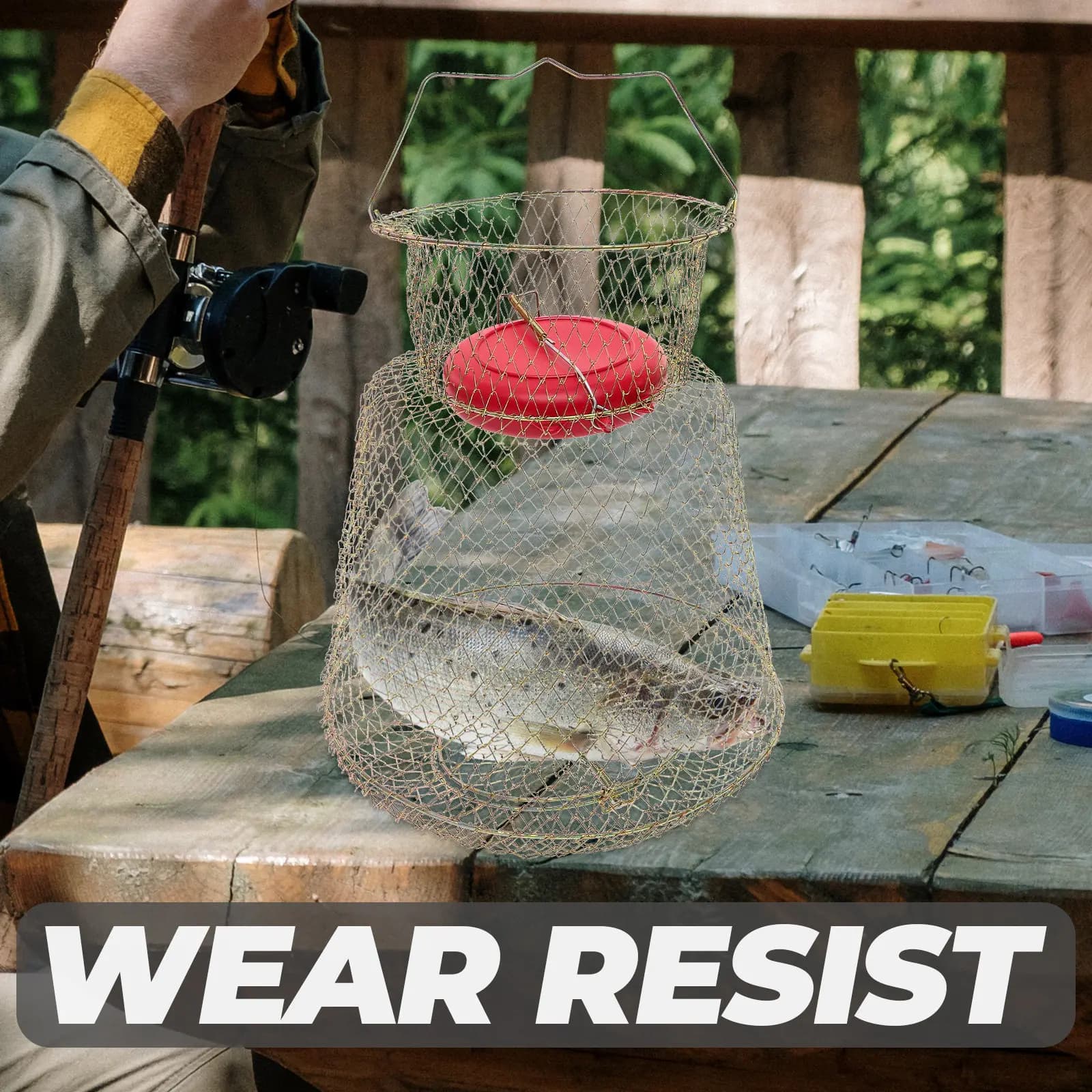 Gabbia da Pesca in Ferro Resistente all'Usura, Cesto Galleggiante per Conservazione Pesci Vivi, Rete Protettiva Compatta e Leggera, Attrezzatura da Pesca