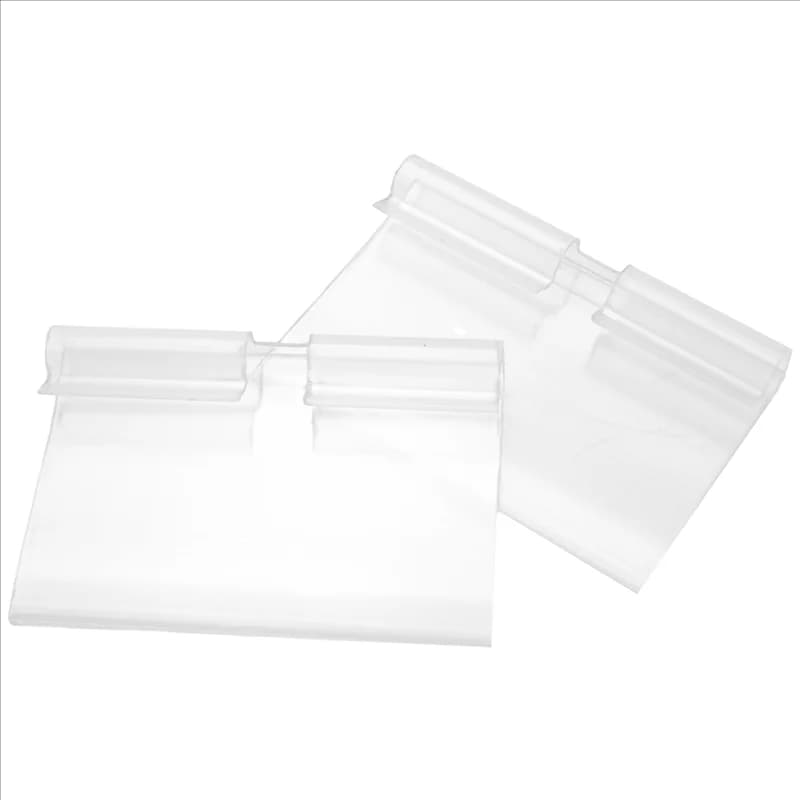 AS94-300 pezzi porta etichette in plastica trasparente cartellino del prezzo, porta etichette rimovibile con clip per etichette per contenitori di stoccaggio etichette per cestini