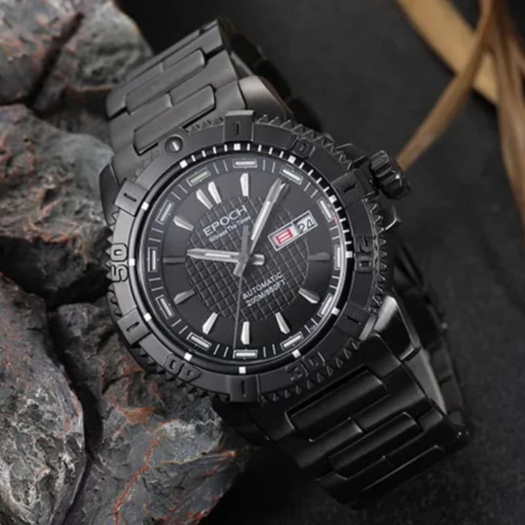 EPOCH Orologio Automatico da Uomo 46MM, Orologio da Polso Meccanico con Tubi Luminosi, Subacqueo 20ATM Impermeabile, Vetro Zaffiro NH36, Doppio Calendario con Giorno e Data