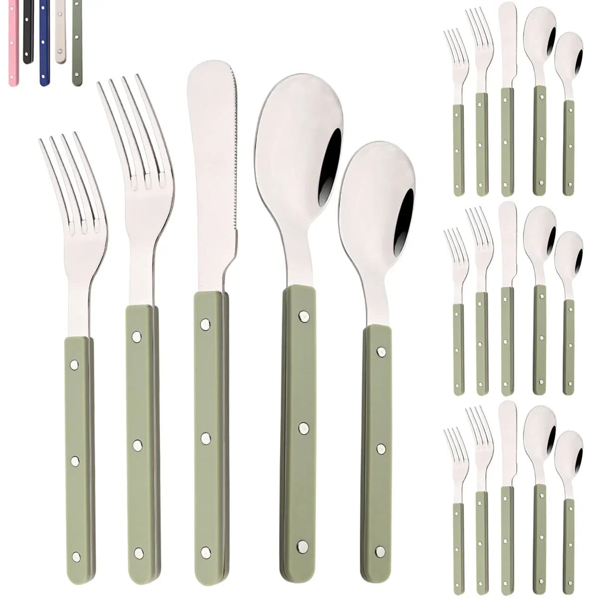 Set of cutlery 20 pieces Acrylic Handle Cutlery Knife Set Stainless Steel Green Silver Western Cutlery Kitchen Cutlery