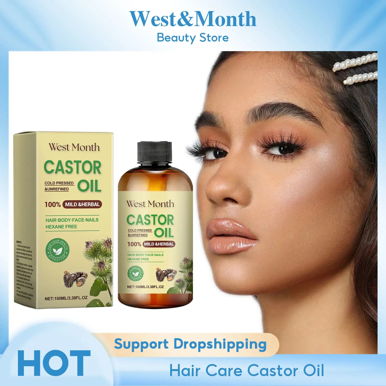 Care of hair Castor Oil Nutritional Hyrdation Long-Term Promoting the growth of nails Addensator for eyebrows Moisturizing Oil for care multi-effect