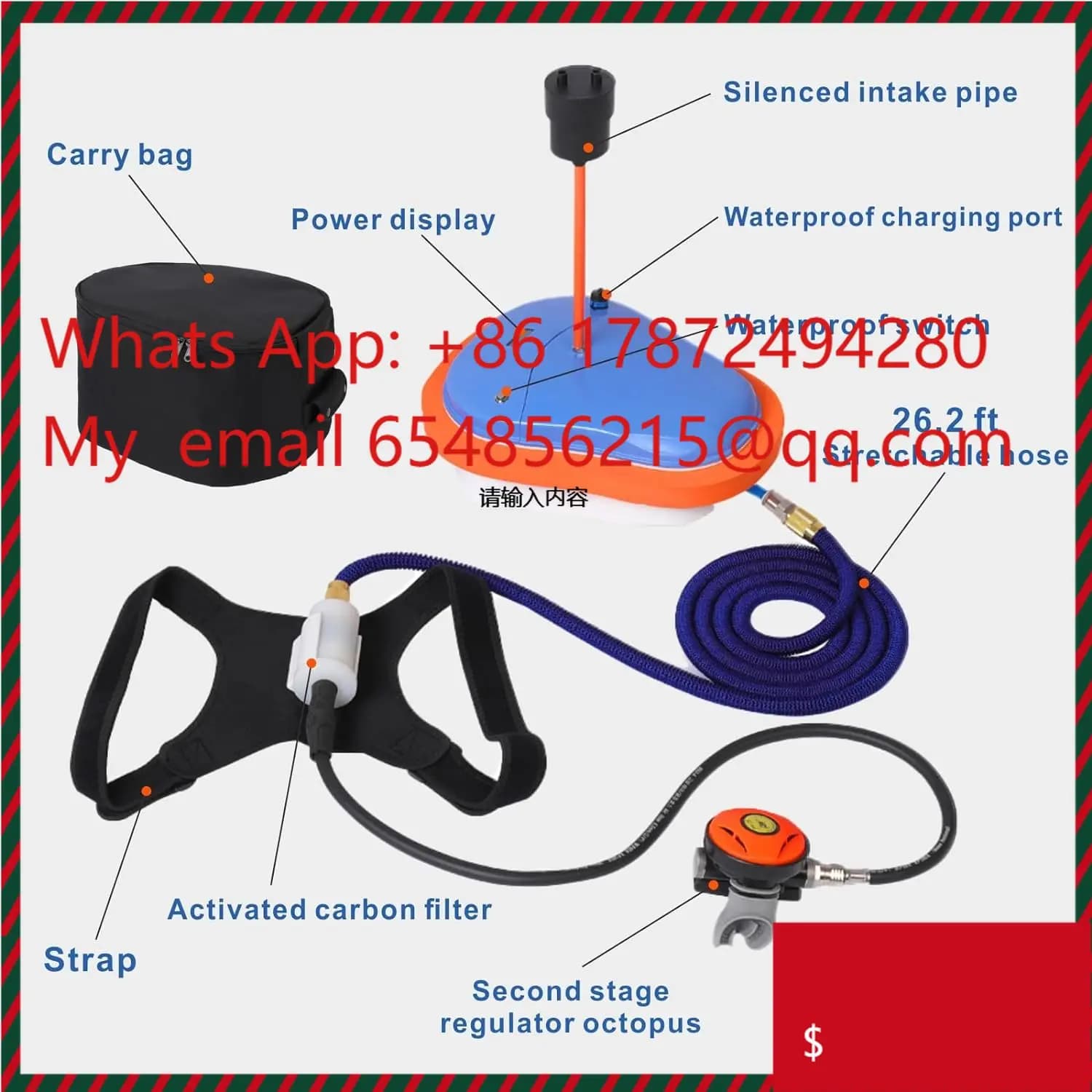 Vendita calda all'ingrosso personalizzabile portatile 180w 7m respiratore subacqueo pesca immersioni subacquee snorkeling attrezzatura per ventilatore