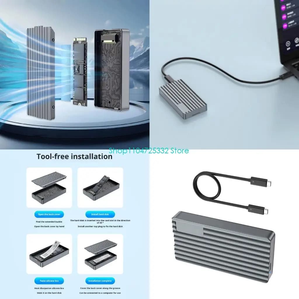 P5EA Portable USB4 M.2 NVMe Drive Enclosure 40Gbps Speed Tool Less Setups for Laptop Desktop