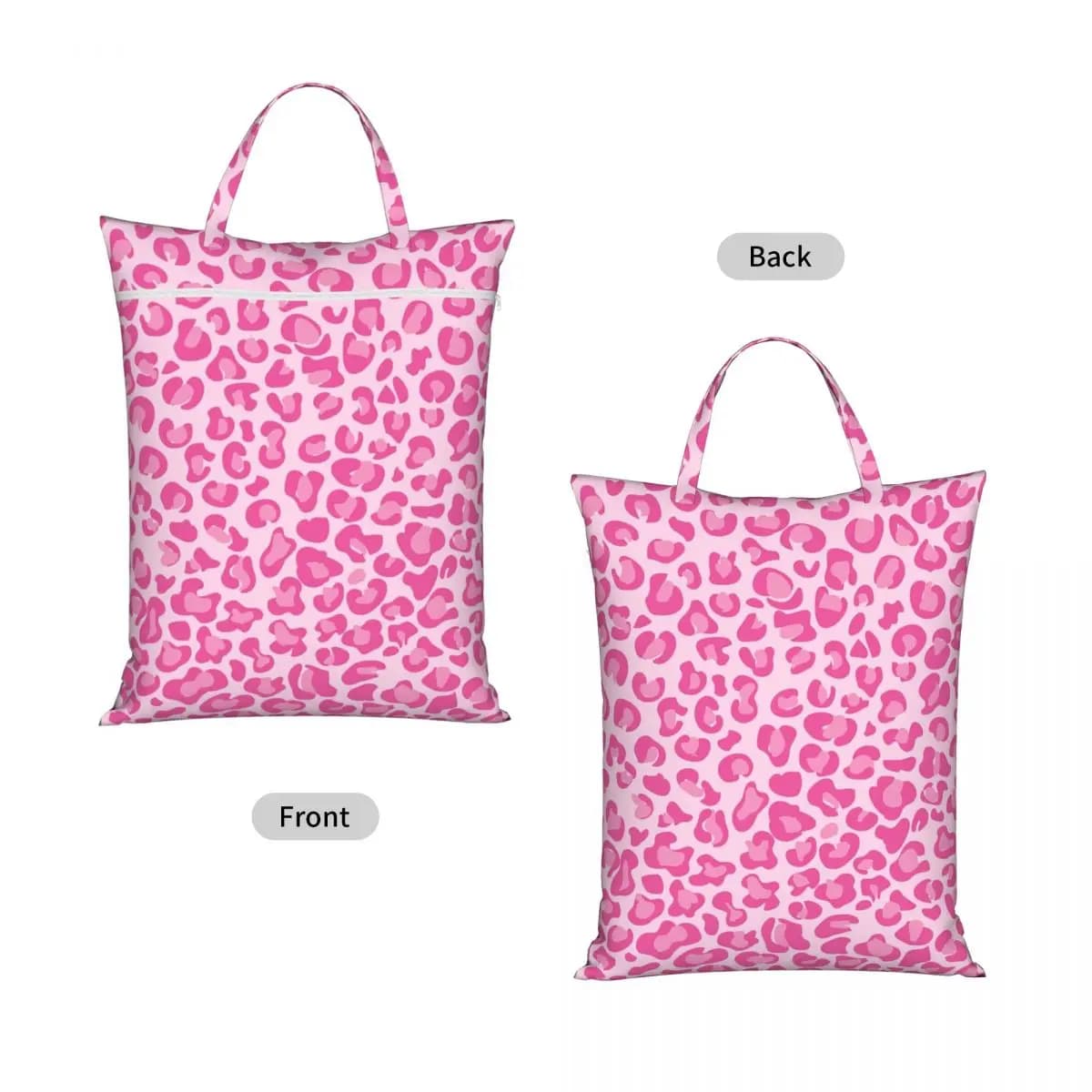 Pink Leopard Print Travel Laundry Bag Waterproof Reusable Dirty Clothes Pouch Gym Yoga Camping Washing Basket