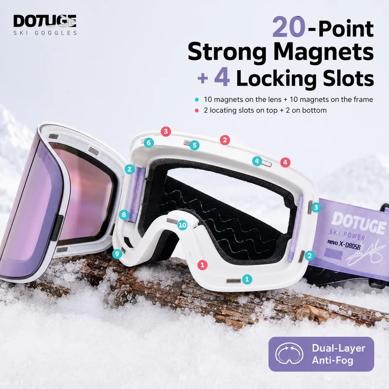 Magnetic Polarized Ski Goggles Double Layer Anti-Fog Windproof OTG Snowboard Eyewear for Men Women Skiing Mountaineering Cycling