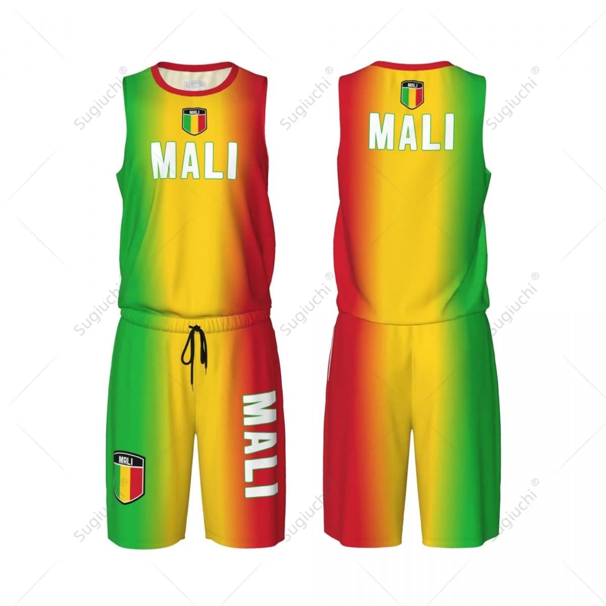 Maglia da basket da uomo con bandiera del Mali, set camicia e pantaloni in rete senza maniche