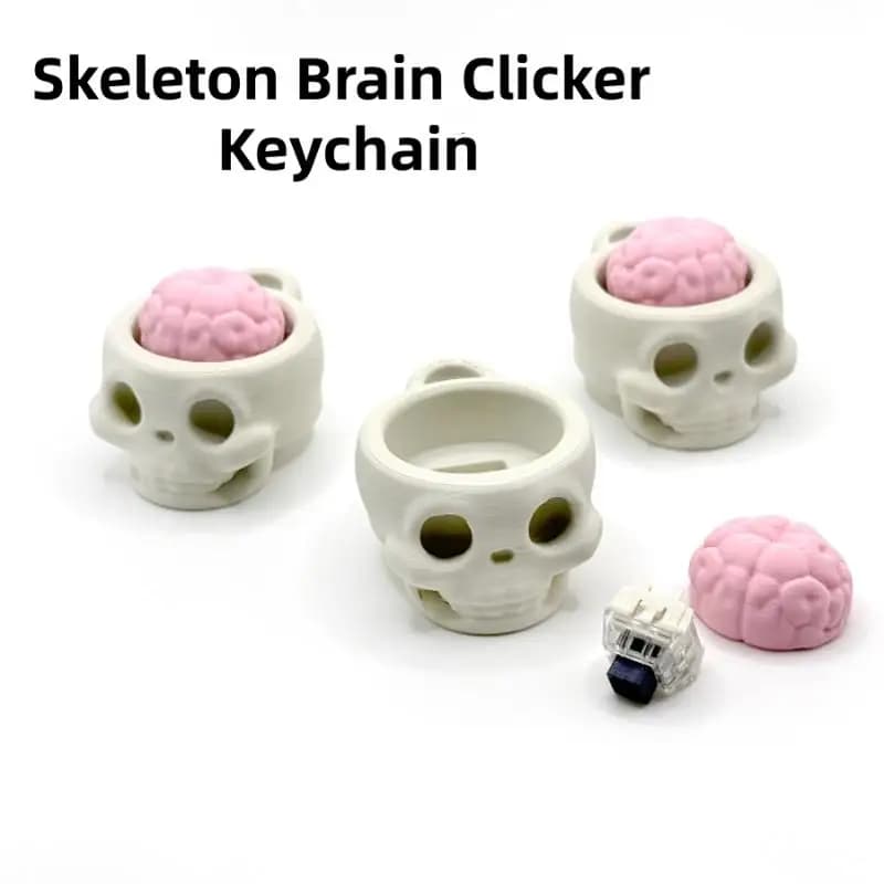 Fun 3D Printed Skull Brain Clicker Keychain Skull Button Fidget Clicker Mechanical Keyboard Bag Pendant Stress Relief Toy
