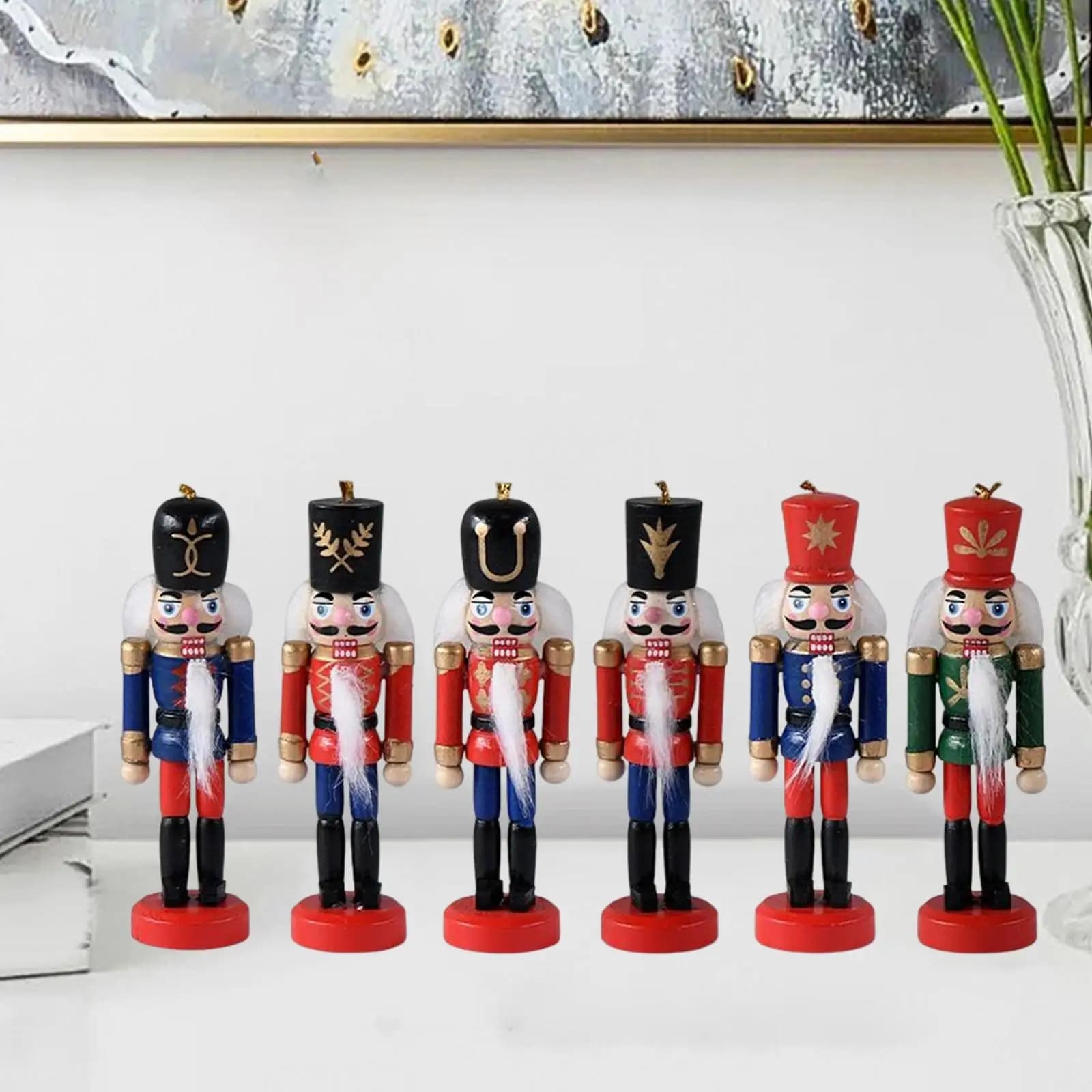 5Pcs 13cm Wood Christmas Nutcracker Hanging Ornaments Set Handmade Doll Kit Puppet , C