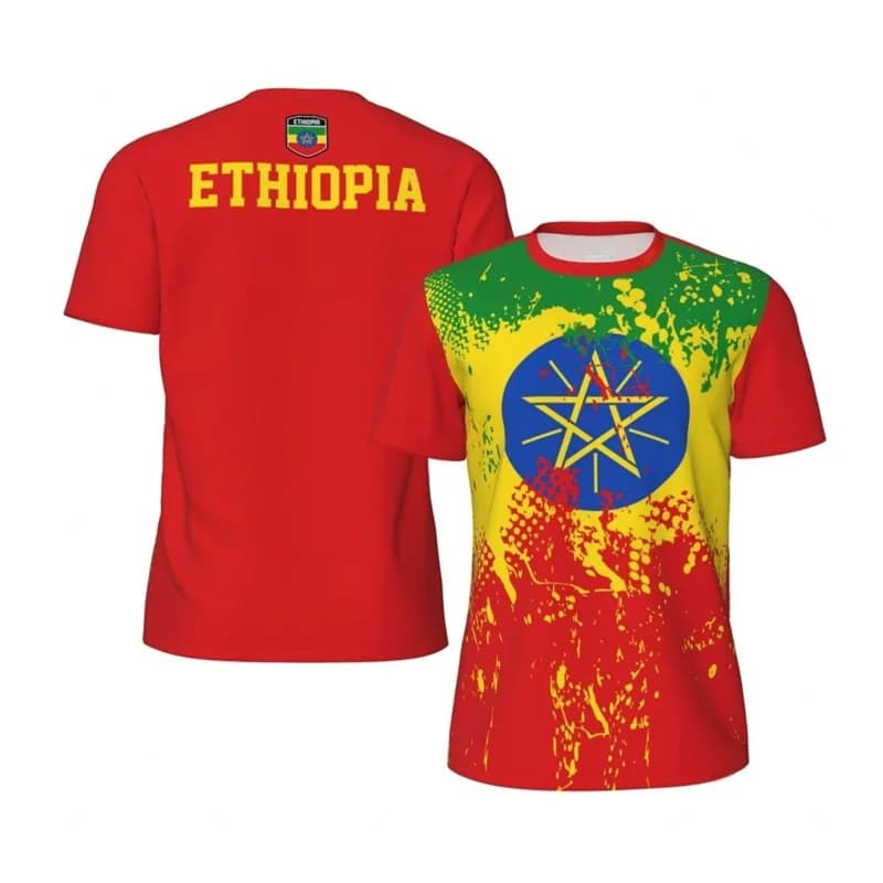 Maglietta alla Moda con Bandiera dell'Etiopia per Uomo, T-Shirt Sportiva con Stampa 3D, Maniche Corte, Collo Tondo, Casual, per Fitness Estivo