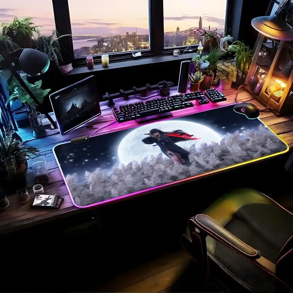 Tappetino per mouse Sekiro Shadows Die Twice RGB, tappetino da gioco per mouse, tappetino da scrivania HD, grande tappetino per mouse XXL con luce LED