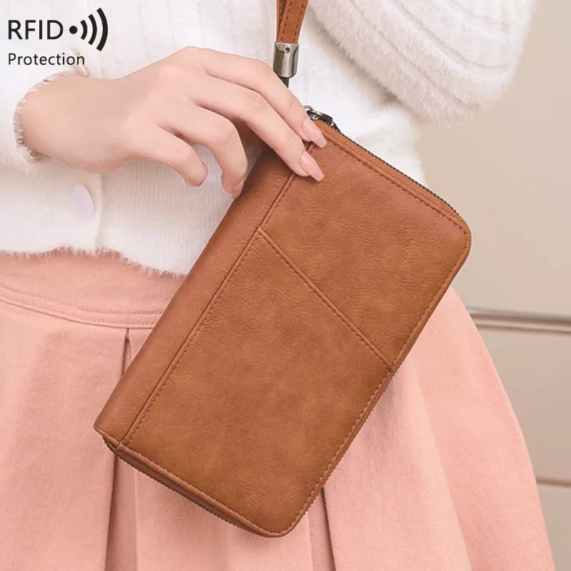 Nuovo Portafoglio Lungo RFID Anti-magnetico 2026, Borsa Porta Passaporto con Cerniera Tinta Unita, Porta Carte, Porta Biglietti, Portafoglio Multifunzionale