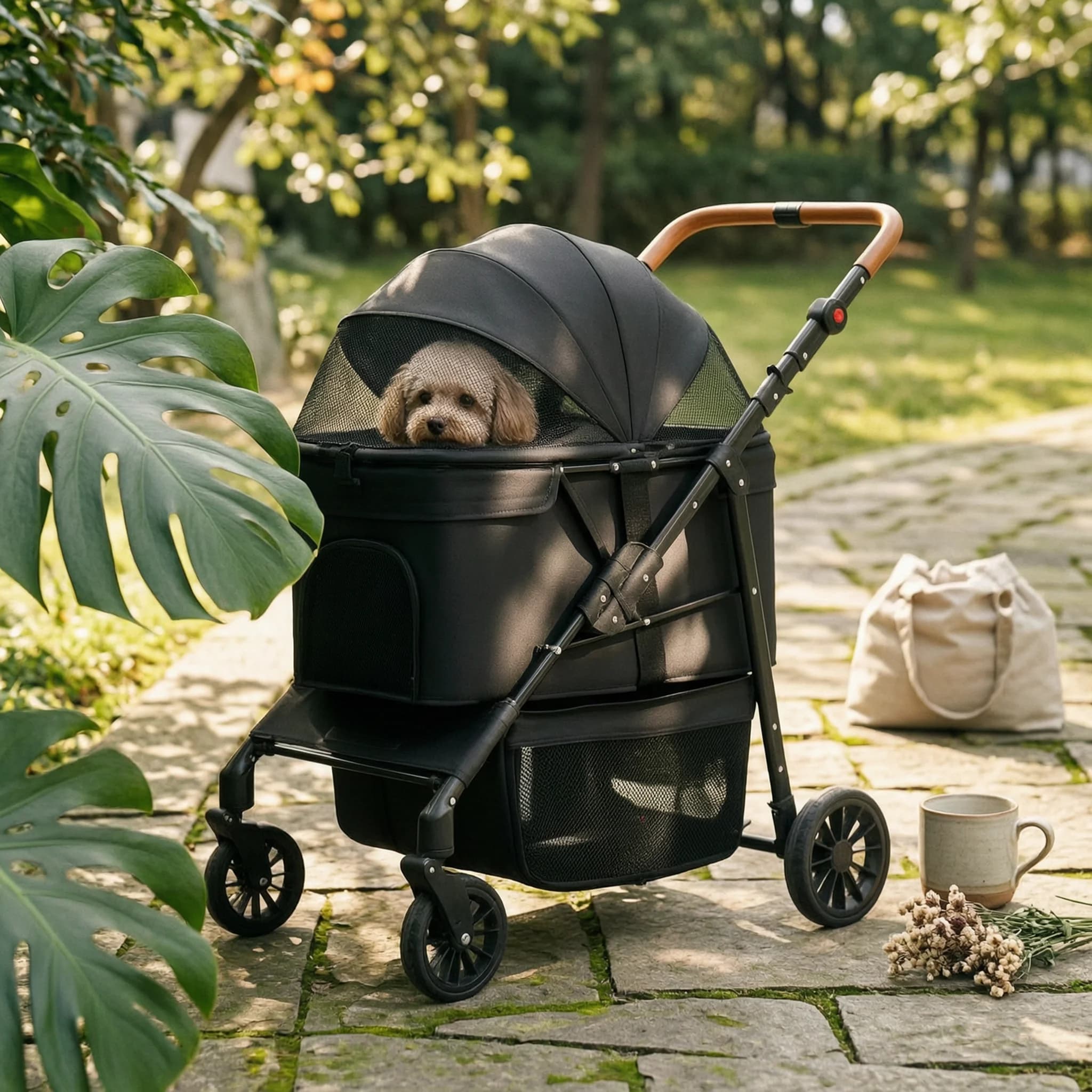 Foldable Pet Stroller Adjustable Handle Foldable Dog Stroller Large Dog Wagon Easy to Clean Pet 360-Degree rotation° Swivel